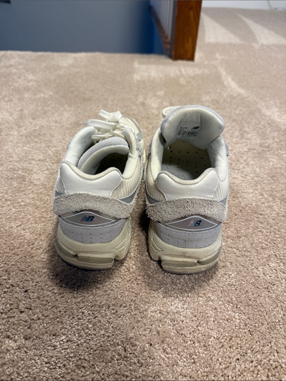New Balance Cream and Gray Men's Athletic Sneakers - Picture 3 of 5